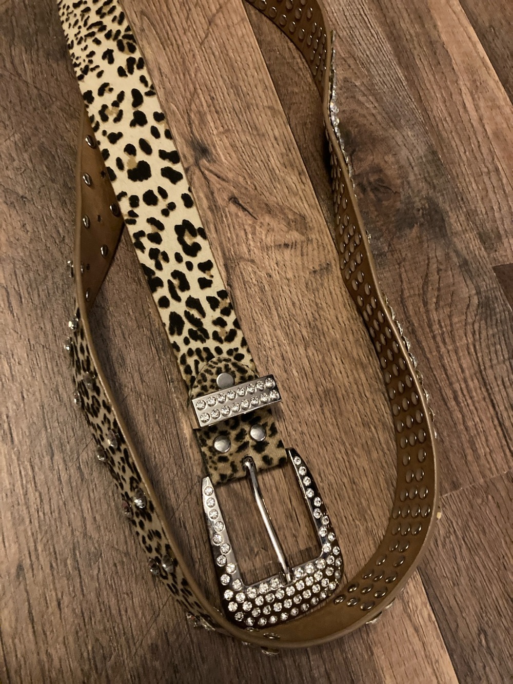 Abercrombie & Fitch Leopard-Print Belt with Rhinestone Buckle